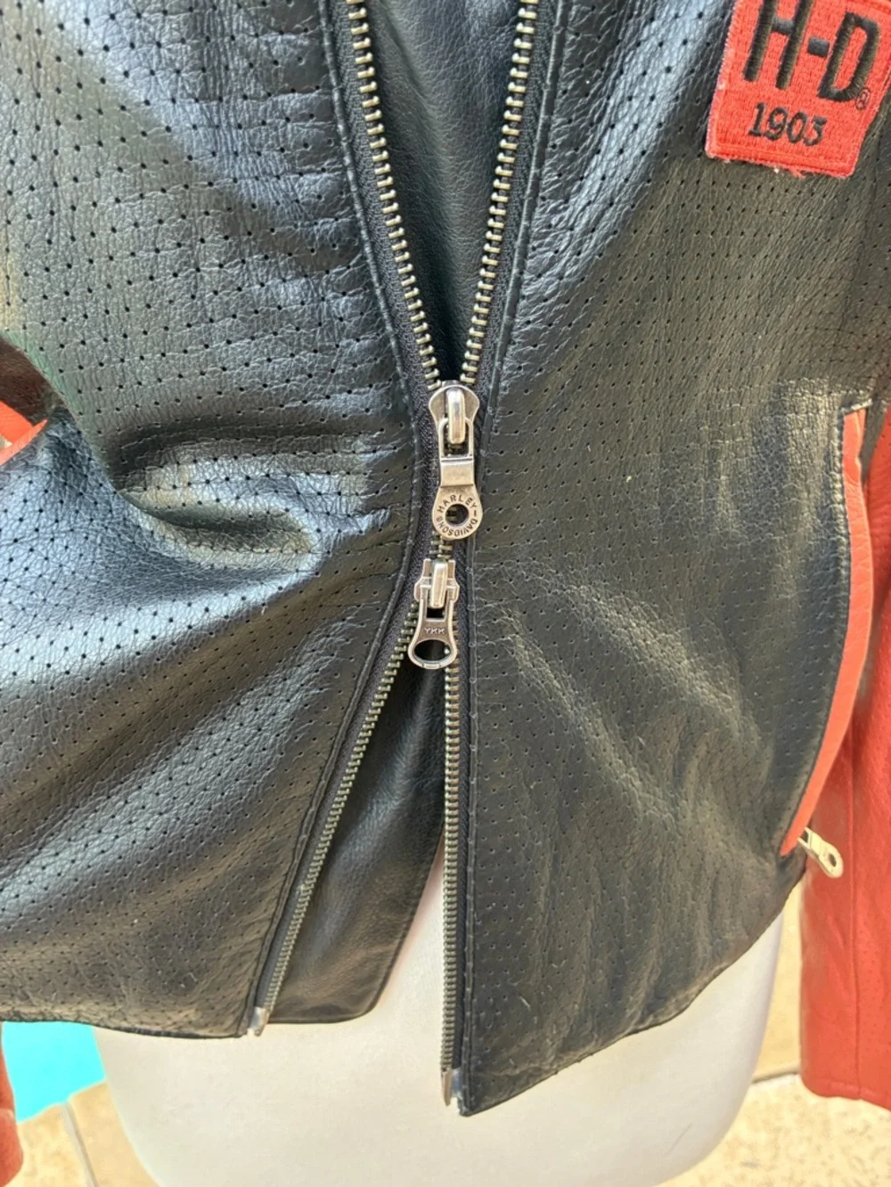 Genuine Harley-Davidson Black Rust Leather motorcycle riding Jacket exc cond L - Picture 8 of 16